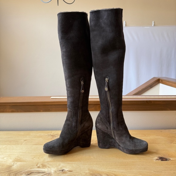 THE ORIGINAL CAR SHOE SUEDE BOOTS TALL PLATFORM WEDGE LUXURY DESIGNER 36 US 6 - Picture 3 of 12